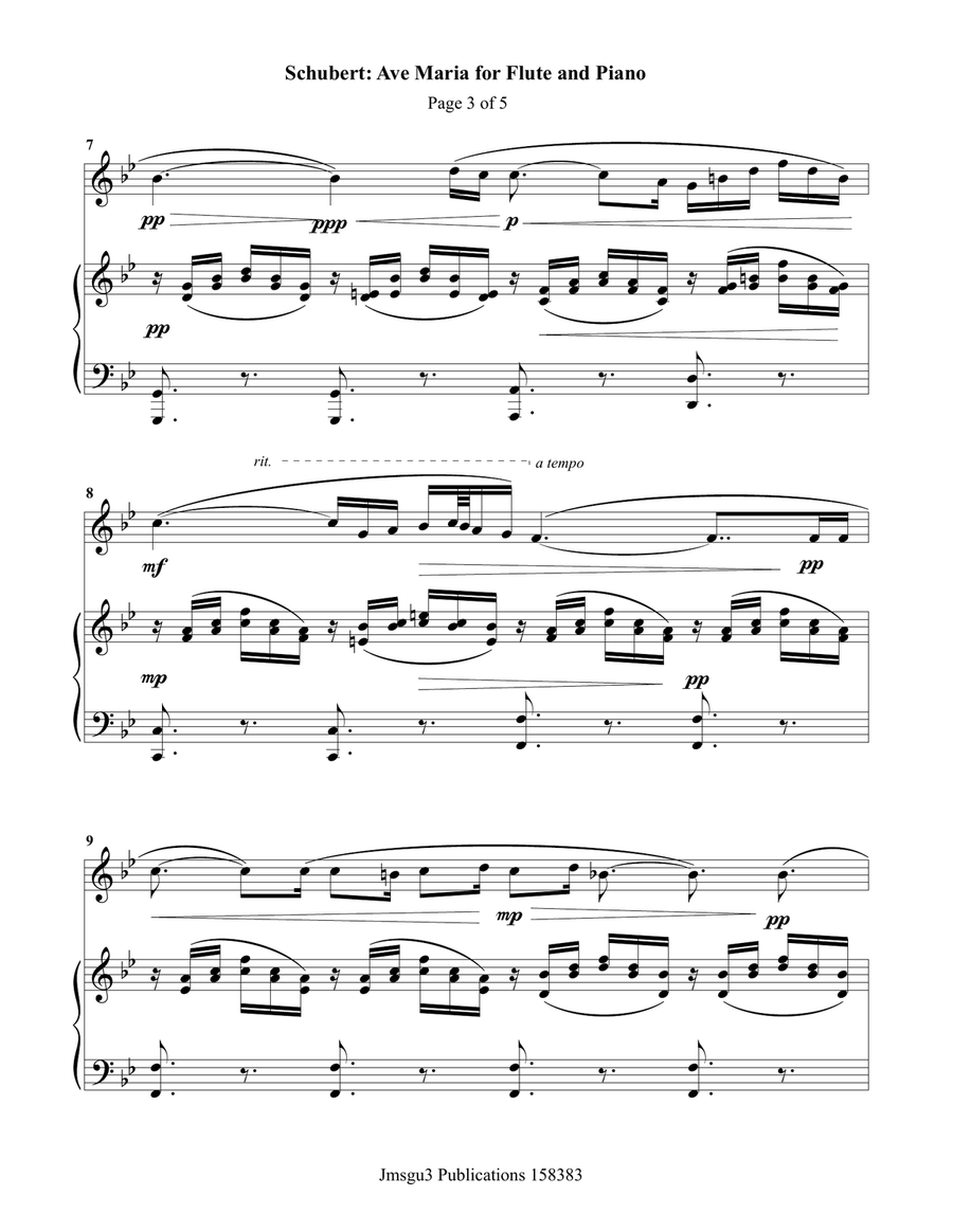 Schubert: Ave Maria for Flute & Piano Flute Solo scores gallery preview page 3