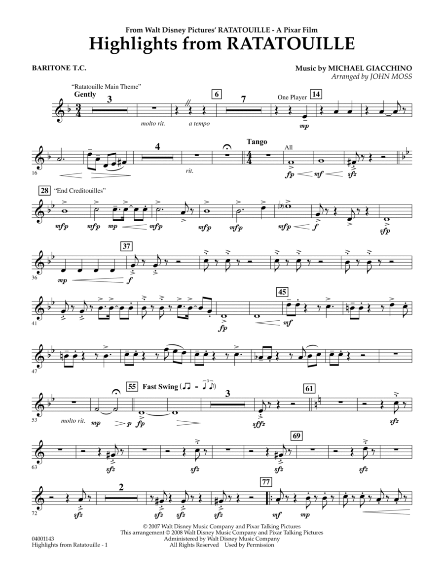 Highlights from Ratatouille - Baritone T.C. Baritone Horn TC scores gallery preview page 1