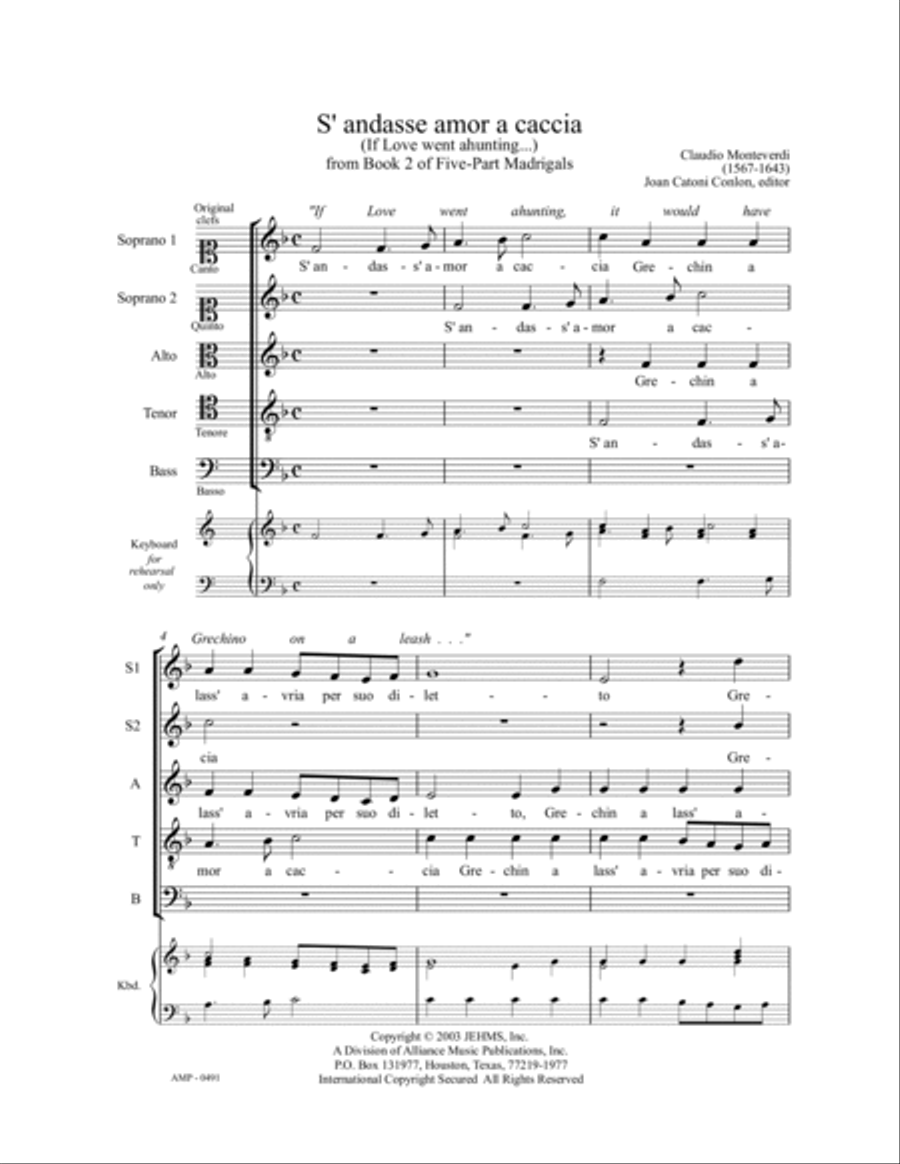 S'andasse amor a caccia SSATB scores gallery preview page 5