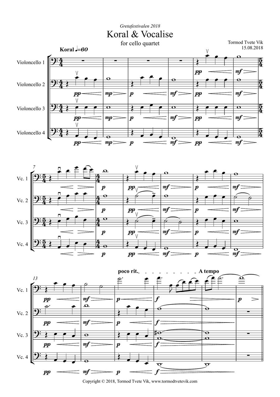 Koral & Vocalise for cello quartet image number null