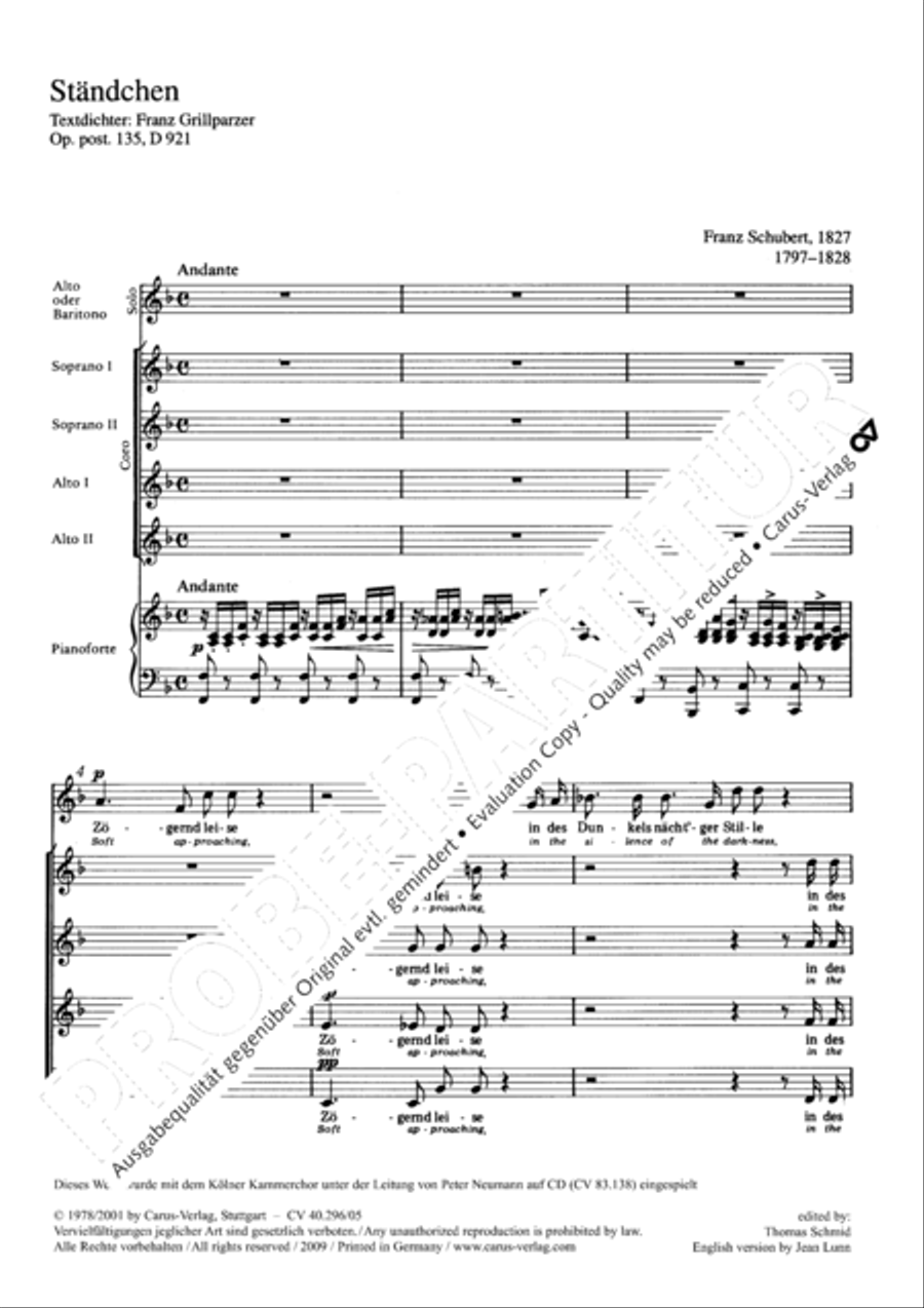 Soft approaching, in the silence of the darkness (Standchen) SSAA scores gallery preview page 2