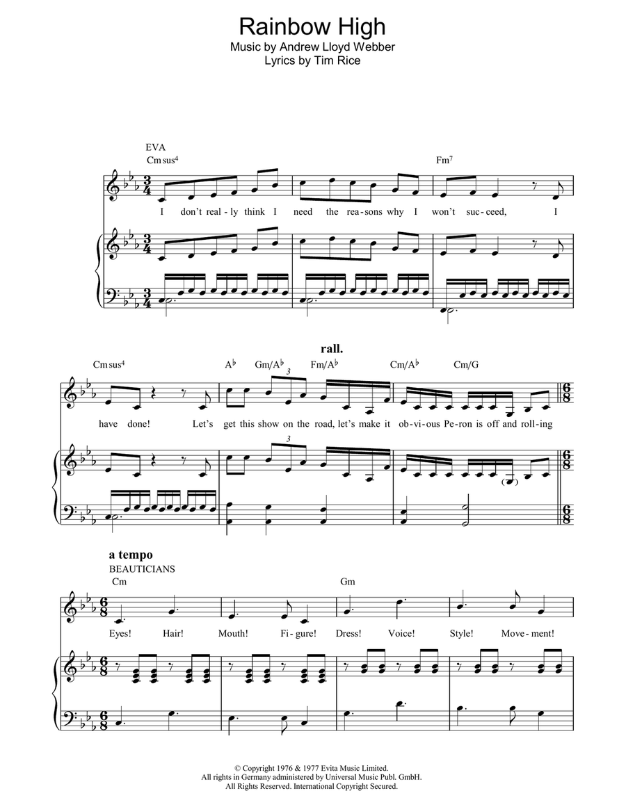 Rainbow High Piano, Vocal, Guitar scores gallery preview page 1
