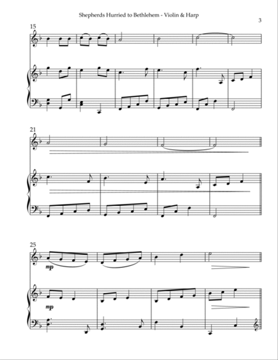 Shepherds Hurried to Bethlehem, Duet for Violin & Harp String Duet scores gallery preview page 3