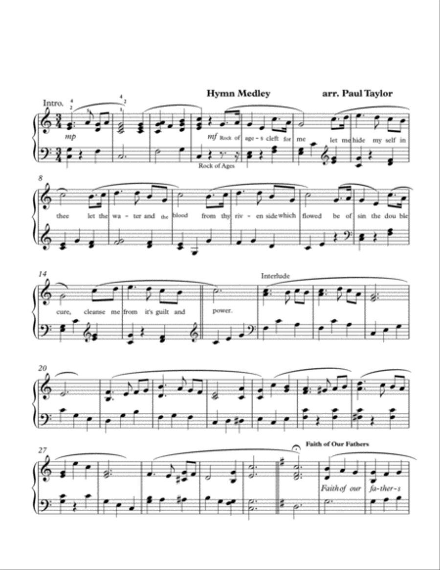 Hymn Medley (Rock of Ages, Faith of Our Fathers) Piano Solo scores gallery preview page 1