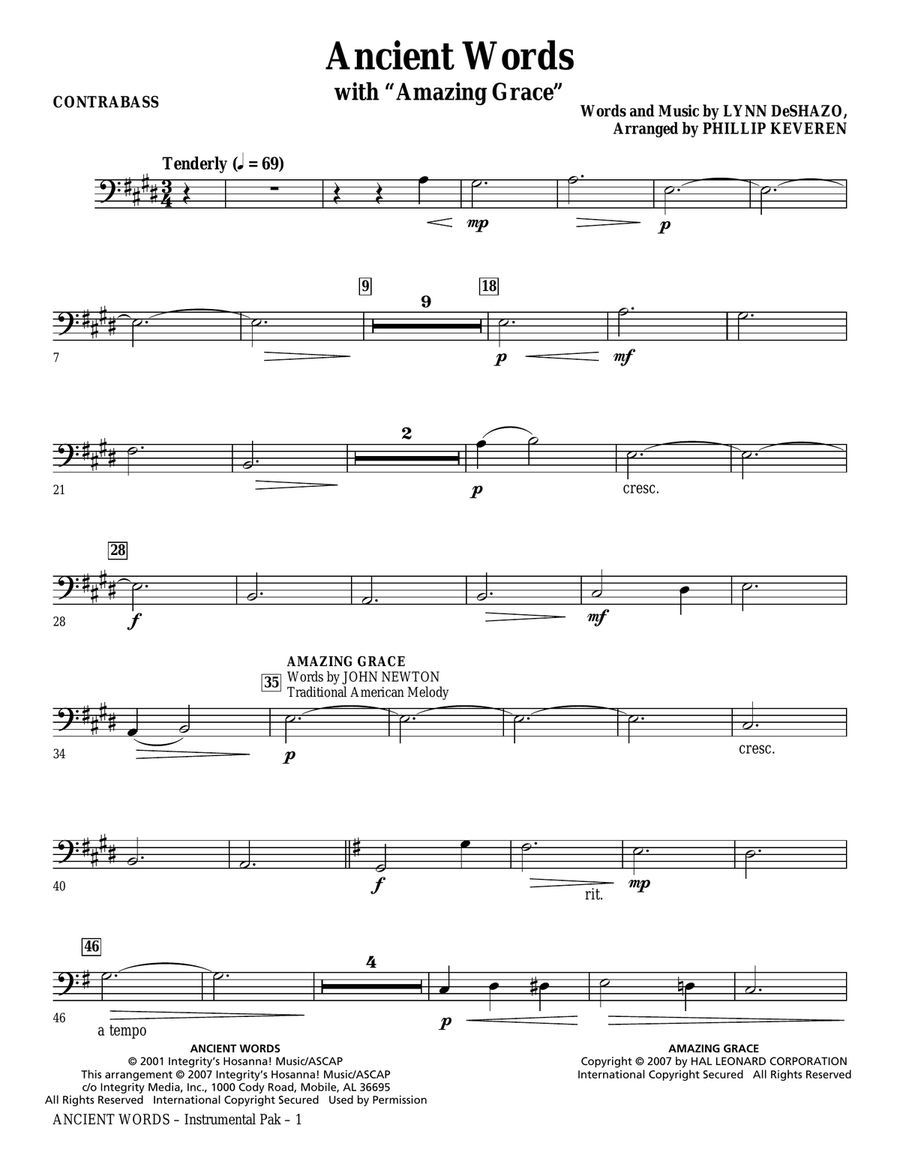 Ancient Words (with Amazing Grace) - Contrabass Chamber Orchestra scores gallery preview page 1