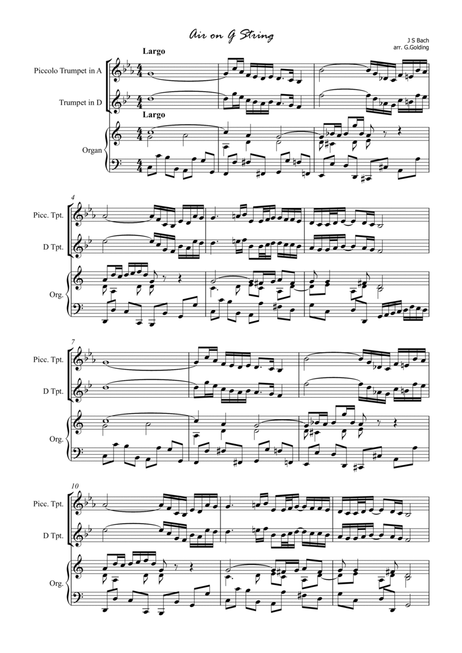 Air on a G string Piccolo Trumpet scores gallery preview page 1
