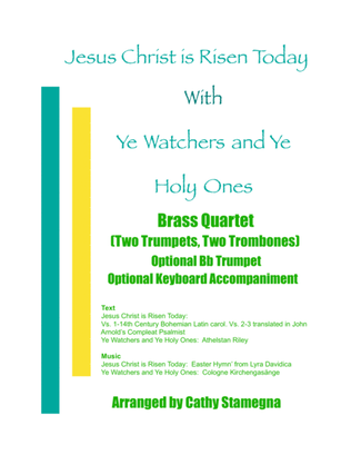 Book cover for Jesus Christ is Risen Today with Ye Watchers and Ye Holy Ones-Brass Quartet-2 Trumpets, 2 Trombones