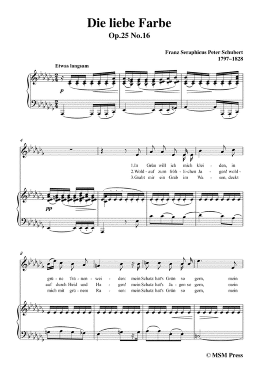 Schubert-Die liebe Farbe,from 'Die Schöne Müllerin',Op.25 No.16,in a flat minor,for Voice&Piano image number null