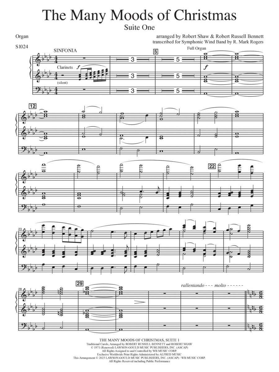 The Many Moods of Christmas: Suite No. 1 - Organ Concert Band scores gallery preview page 1