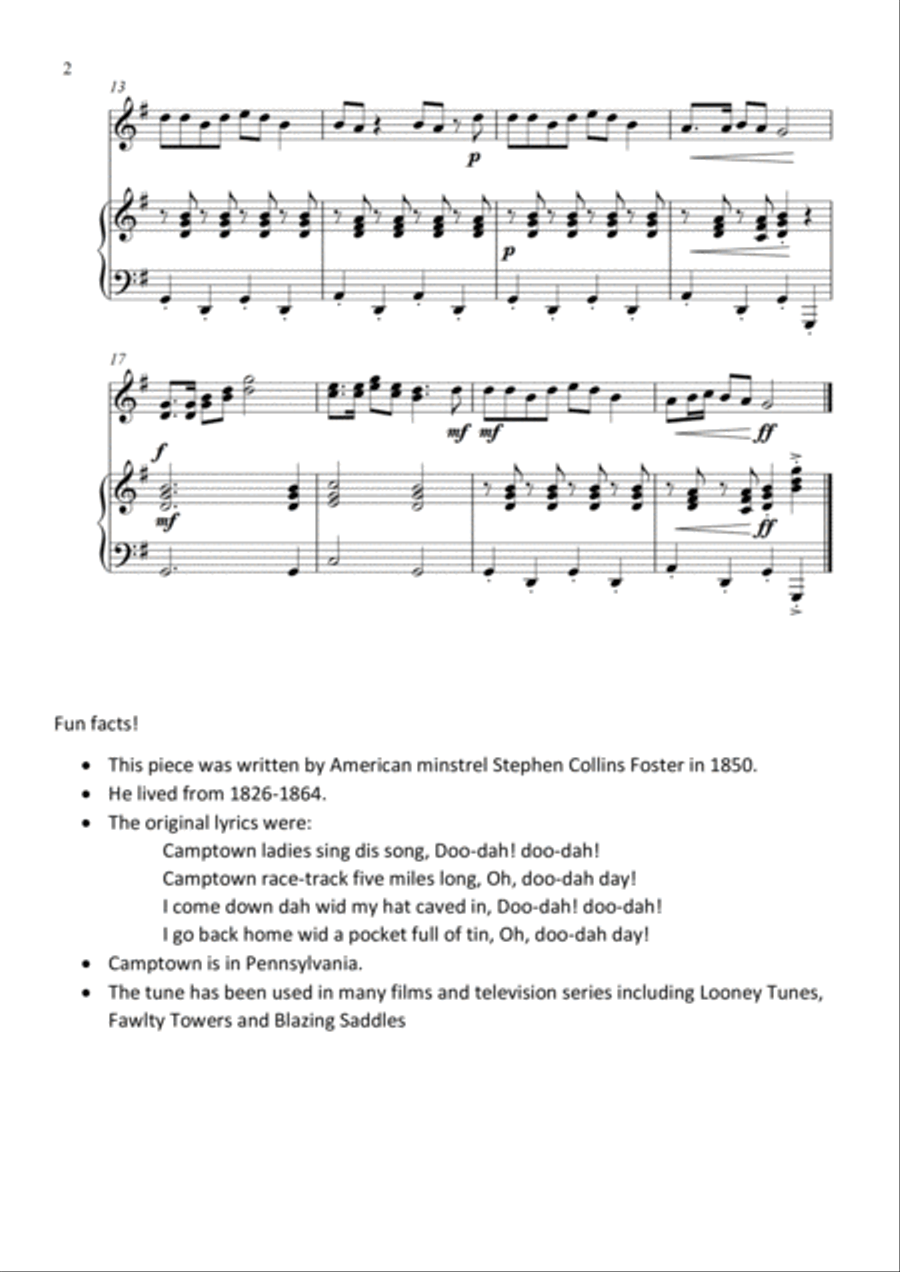 Camptown Races (for Tuned Percussion and Piano accompaniment) Piano Accompaniment scores gallery preview page 2