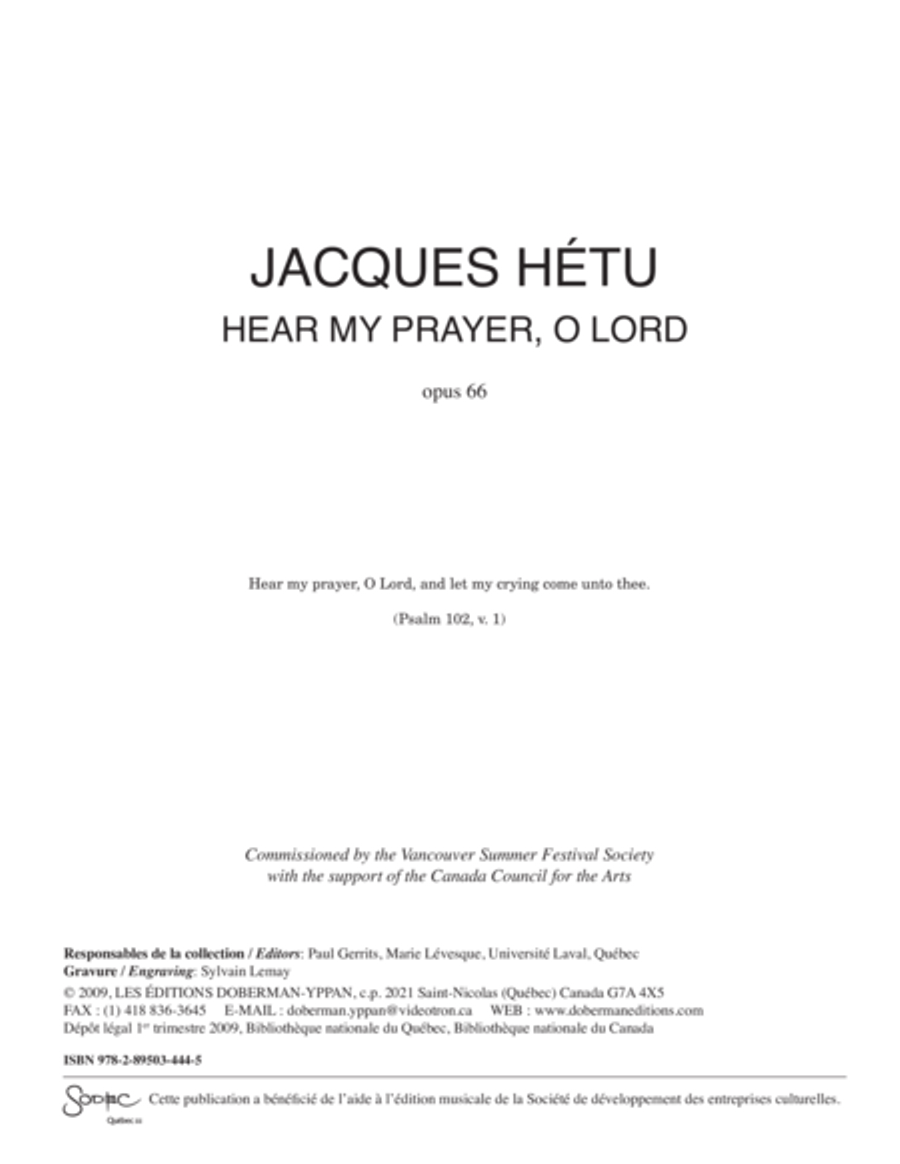 Hear of my prayer, O Lord, opus 66 Choir scores gallery preview page 1