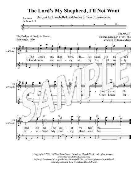The Lord's My Shepherd, I'll Not Want - Descant for 3 octave Handbells or 2 Instruments image number null