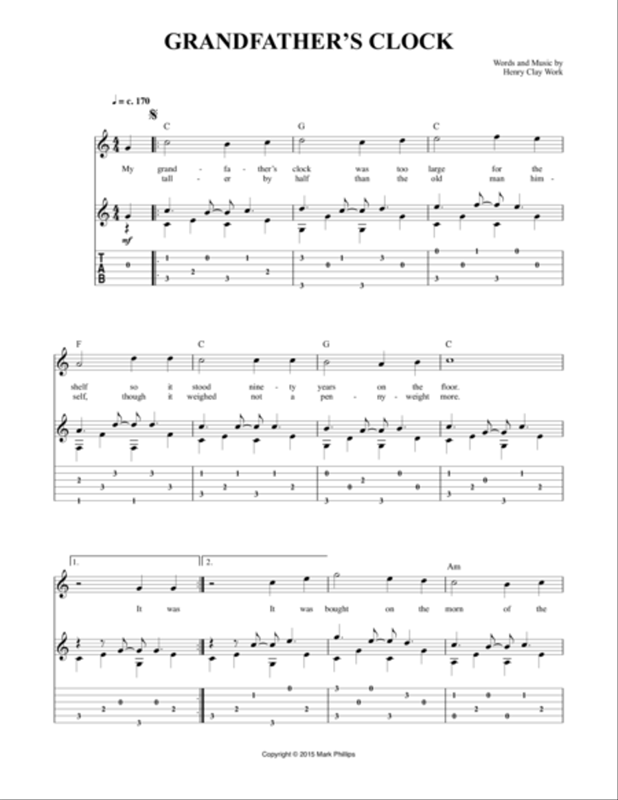 Grandfather’s Clock Grandfather’s Clock Acoustic Guitar scores gallery preview page 1