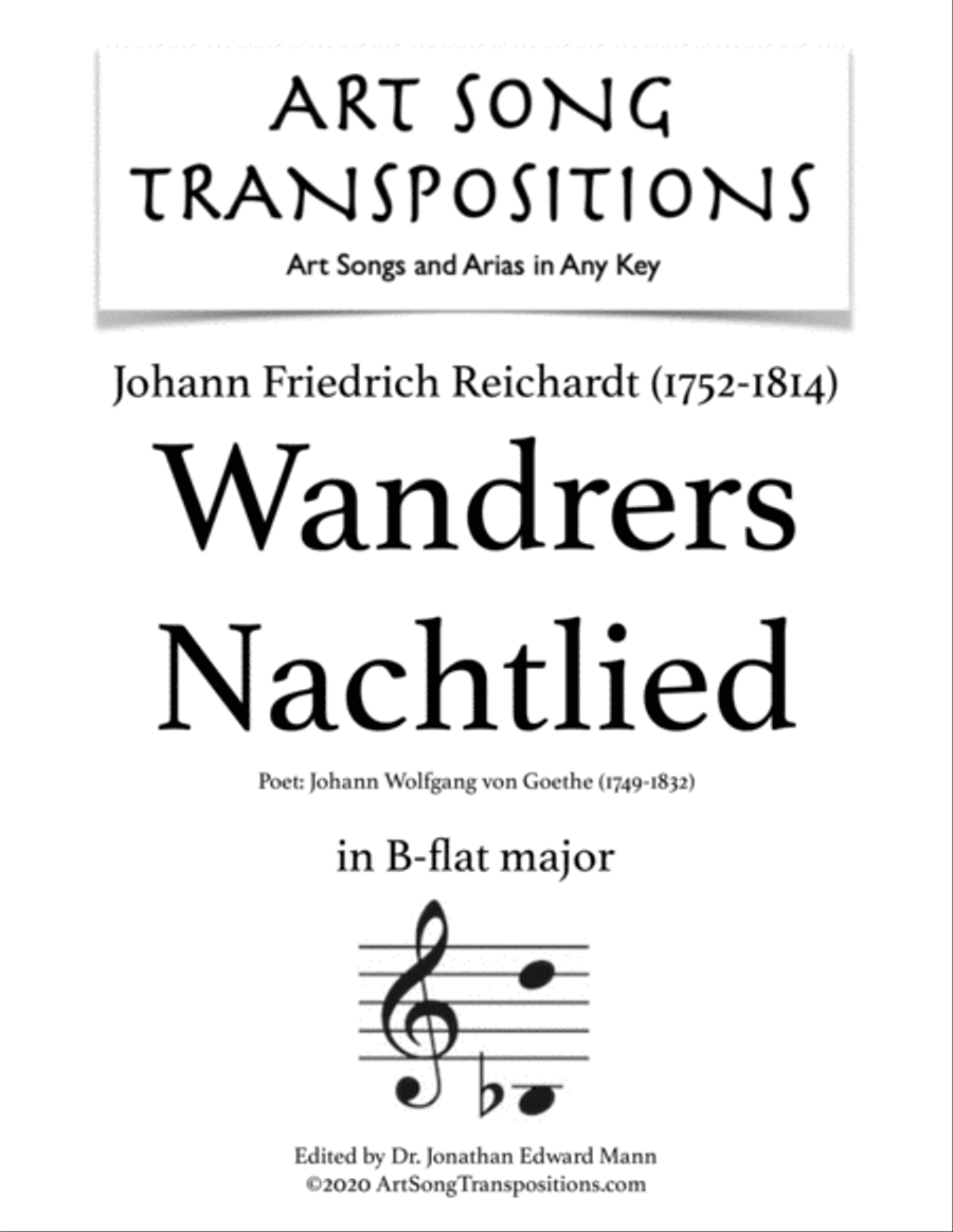 REICHARDT: Wandrers Nachtlied (transposed to B-flat major) Voice scores gallery preview page 1