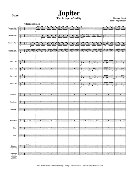 Mars, Saturn, Uranus & Jupiter from the Planets for 14 piece Brass Ensemble w Timp & Perc