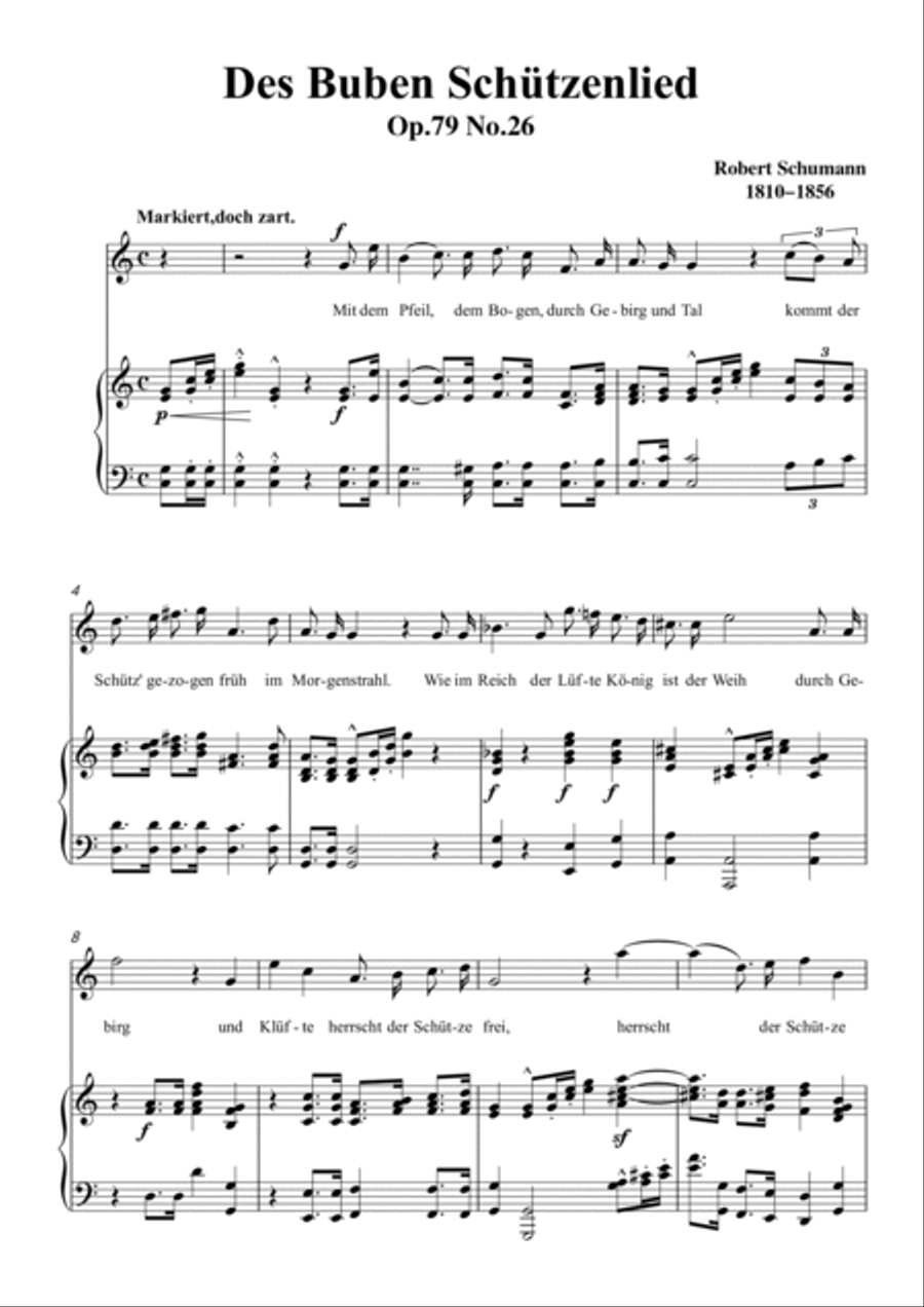 Schumann-Des Buben Schützenlied in C Major,Op.79,No.26 for Voice and Piano Voice Solo scores gallery preview page 2