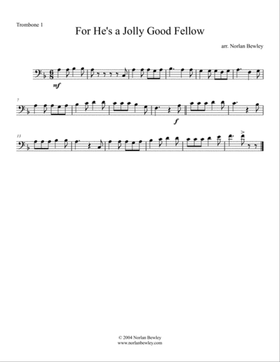 For He's A Jolly Good Fellow - Low Brass Quartet Brass Quartet scores gallery preview page 2
