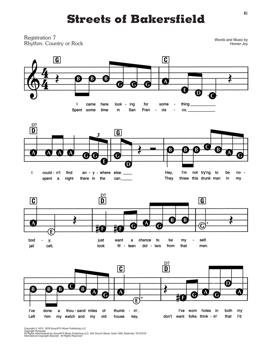 Streets Of Bakersfield Electronic Keyboard scores gallery preview page 1