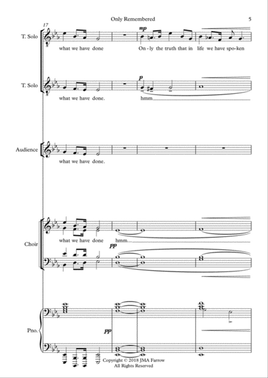 Only Remembered Re-scored for SATB Choir and Piano, Two Tenor Soloists and Unison Second Choir (or A 4-Part scores gallery preview page 5