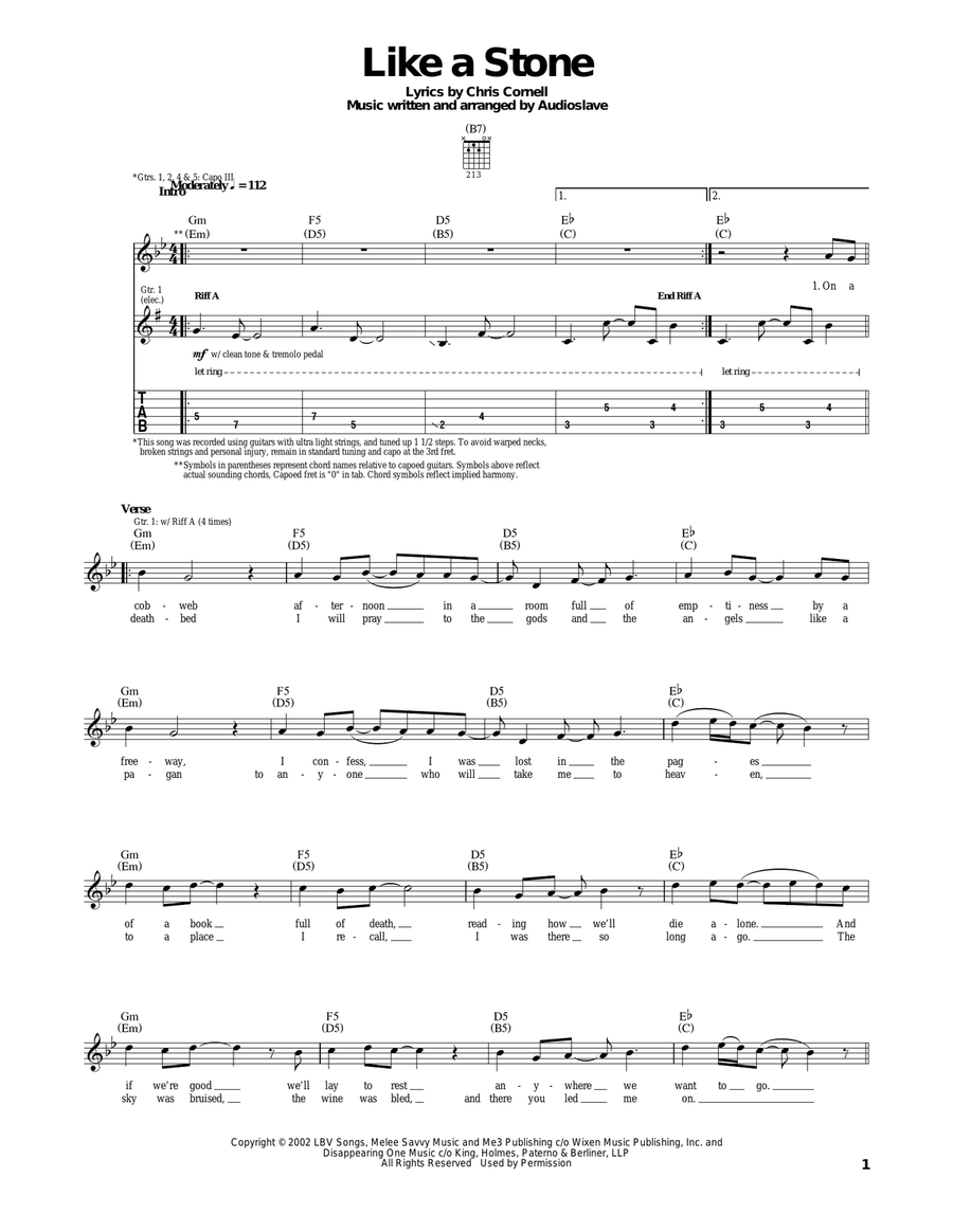 Like A Stone Electric Guitar scores gallery preview page 1