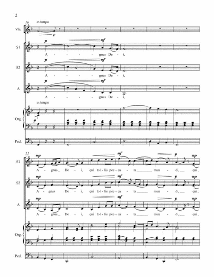 Agnus Dei for SSA Chorus, Violin Solo and Organ SSA scores gallery preview page 4