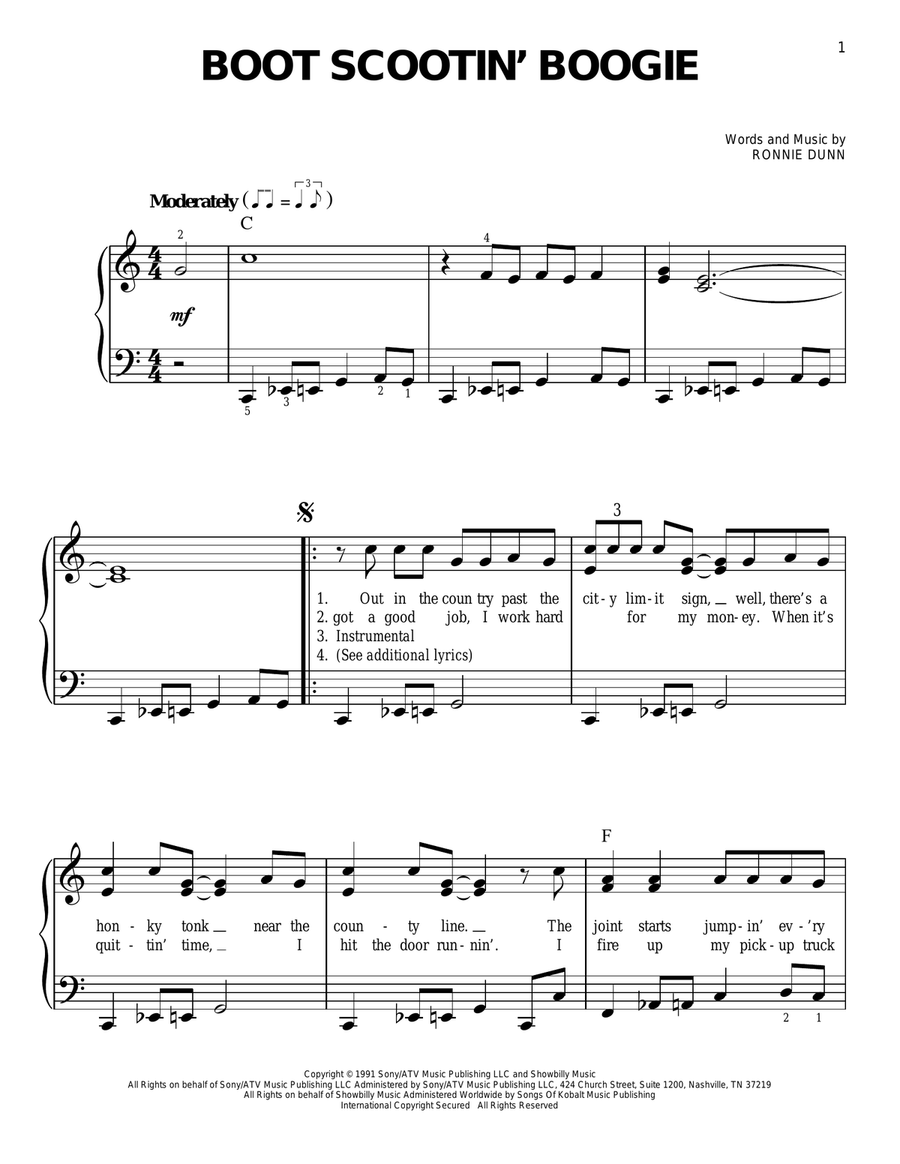 Boot Scootin' Boogie Easy Piano scores gallery preview page 1