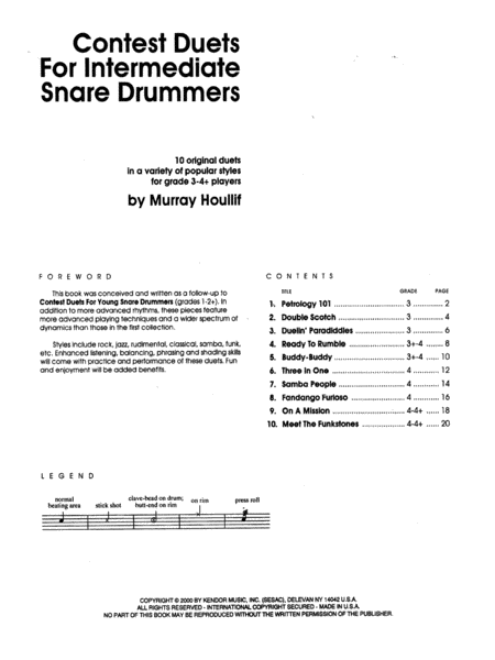 Contest Duets For The Intermediate Snare Drummers