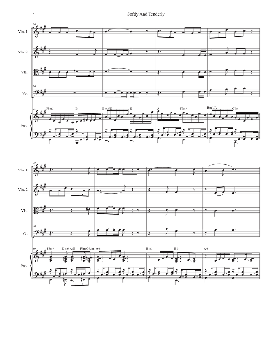 Softly And Tenderly (String Quartet and Piano) String Quartet scores gallery preview page 4