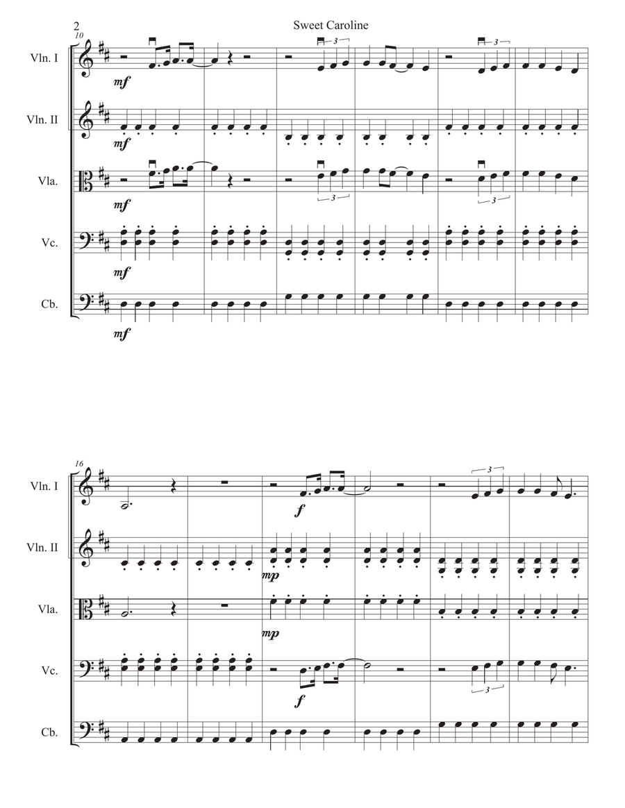 Sweet Caroline String Quartet scores gallery preview page 2