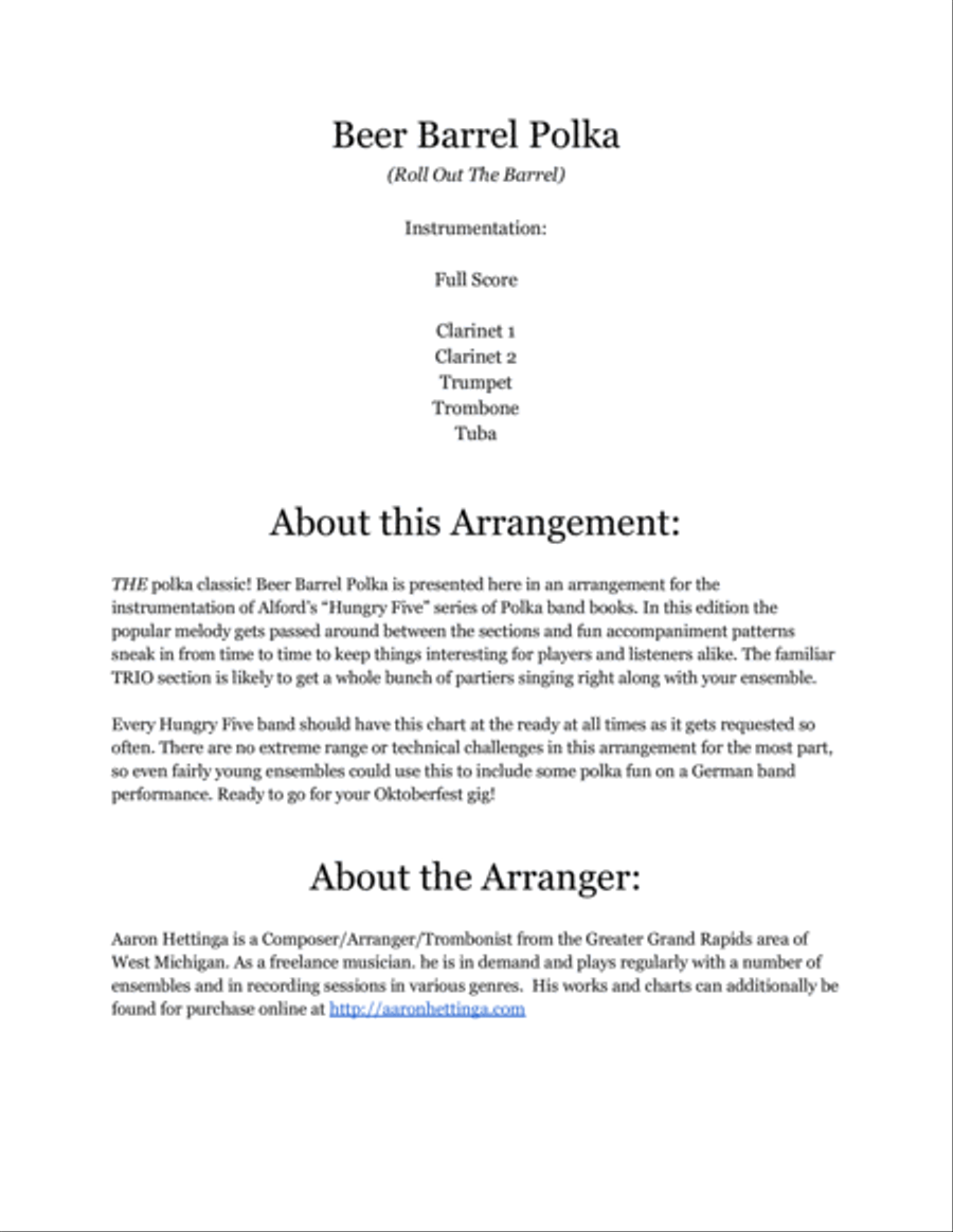 Beer Barrel Polka (roll Out The Barrel) Clarinet scores gallery preview page 2