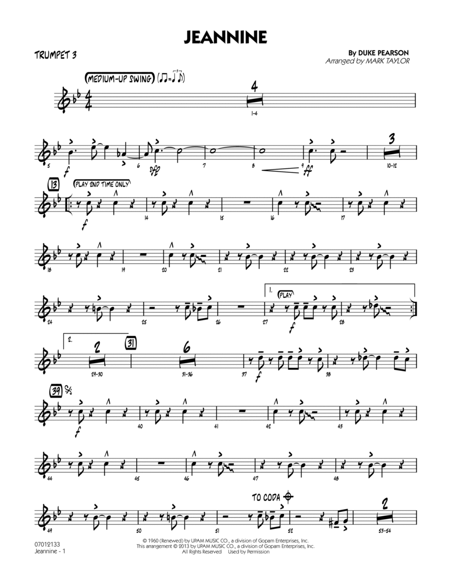 Jeannine - Trumpet 3 Jazz Ensemble scores gallery preview page 1