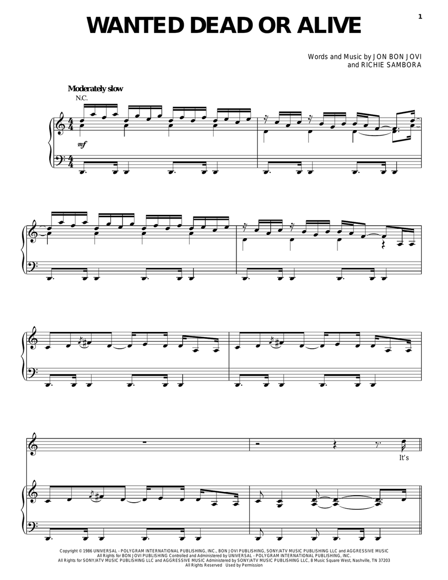 Wanted Dead Or Alive Wanted Dead Or Alive Piano, Vocal, Guitar scores gallery preview page 1