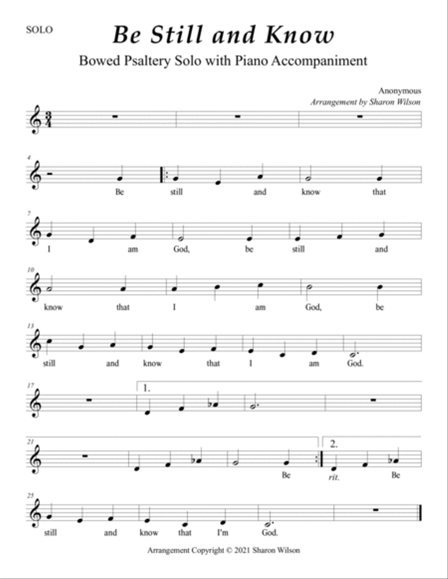 Be Still and Know (Easy Bowed Psaltery Solo with Piano Accompaniment) Zither scores gallery preview page 2