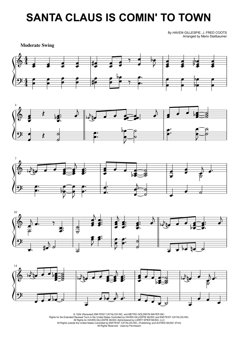 Santa Claus Is Comin' To Town Piano Solo scores gallery preview page 1