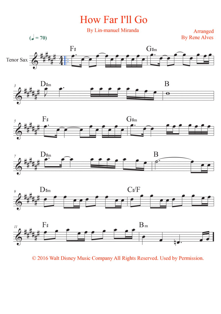How Far I'll Go How Far I'll Go Tenor Saxophone scores gallery preview page 1