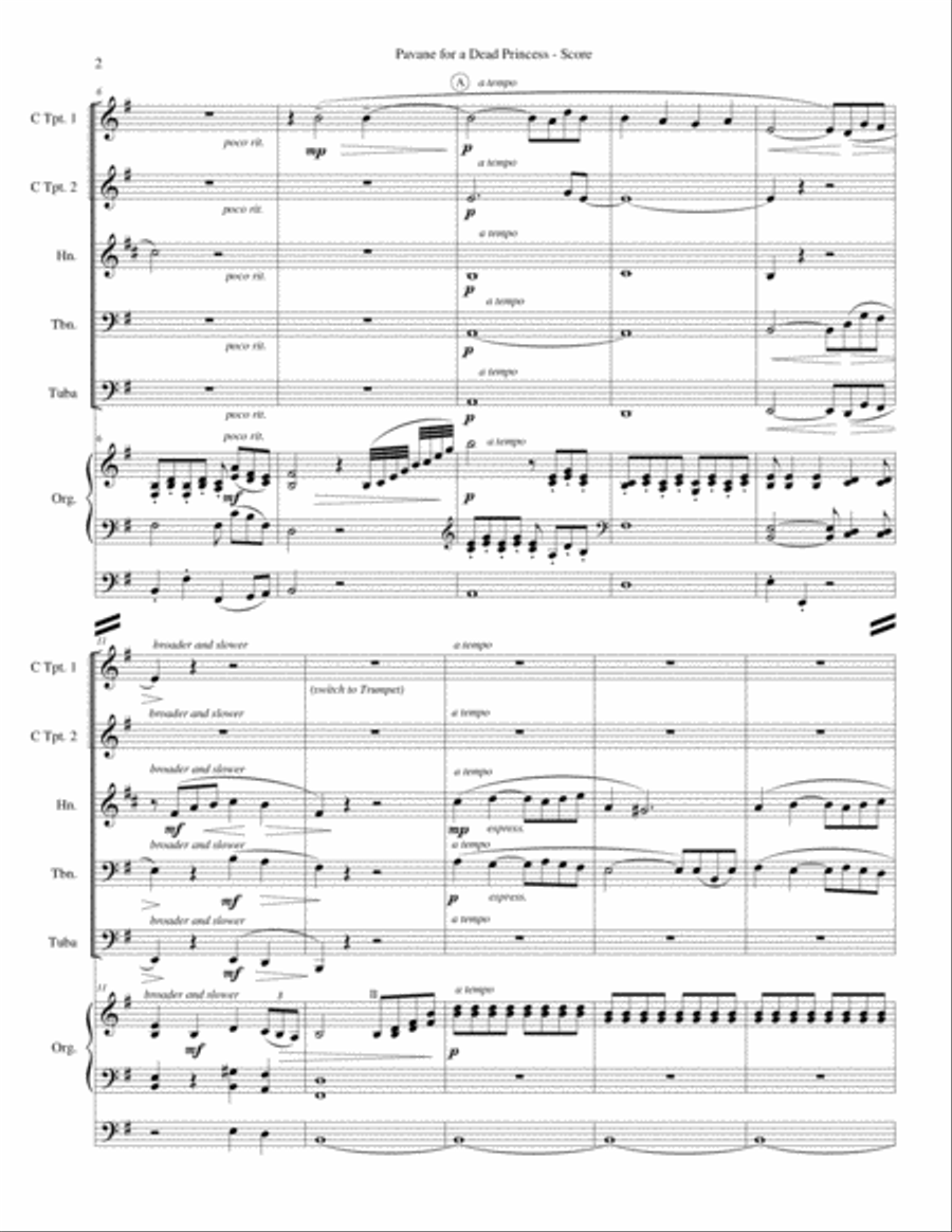 Pavane for a Dead Princess (for Brass quintet and Organ) Brass Ensemble scores gallery preview page 3