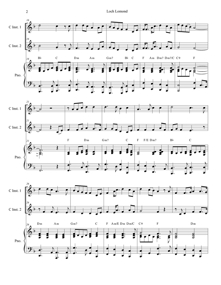 Loch Lomond (Duet for C-Instruments) Flute scores gallery preview page 2