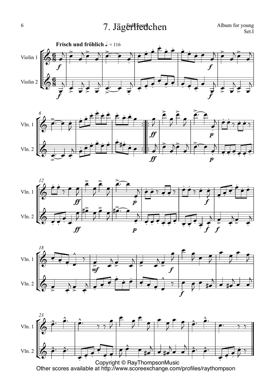 Schumann: Album für die Jugend (Album for the Young) (Op.68)(Nos. 1,2,3,5,6,7,8,) - violin duet String Duet scores gallery preview page 6