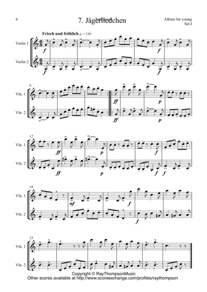 Schumann: Album für die Jugend (Album for the Young) (Op.68)(Nos. 1,2,3,5,6,7,8,) - violin duet