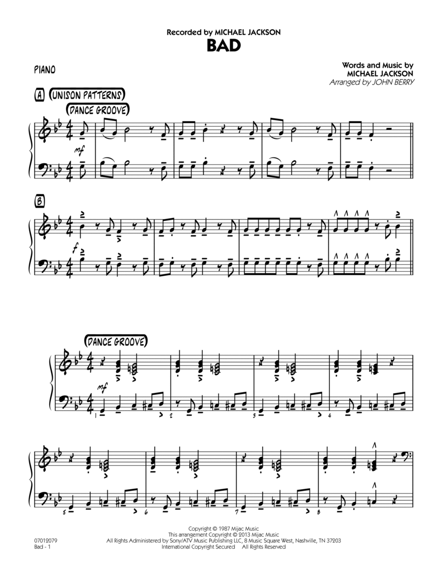 Bad - Piano Bad - Piano Jazz Ensemble scores gallery preview page 1