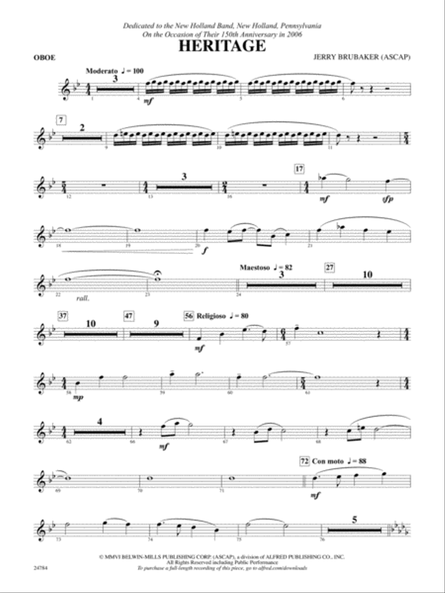 Heritage: Oboe Concert Band scores gallery preview page 1