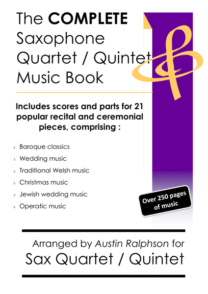 COMPLETE Sax Quartet and Sax Quintet Music Book - pack of 21 essential pieces: wedding, Christmas image number null