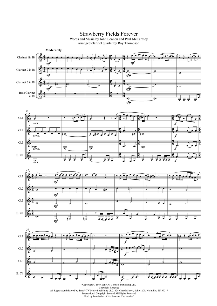 Strawberry Fields Forever Clarinet Quartet scores gallery preview page 1