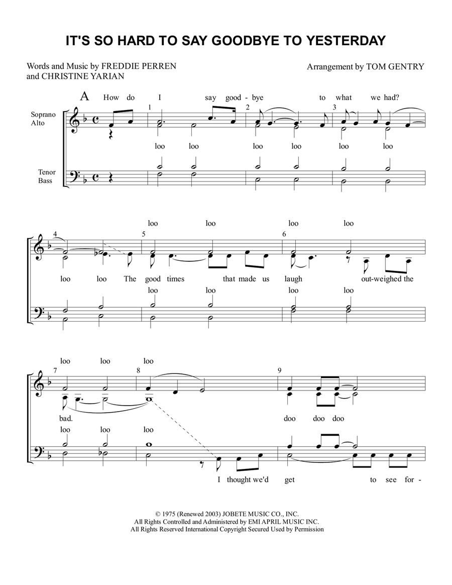 It's So Hard To Say Goodbye To Yesterday 4-Part scores gallery preview page 1