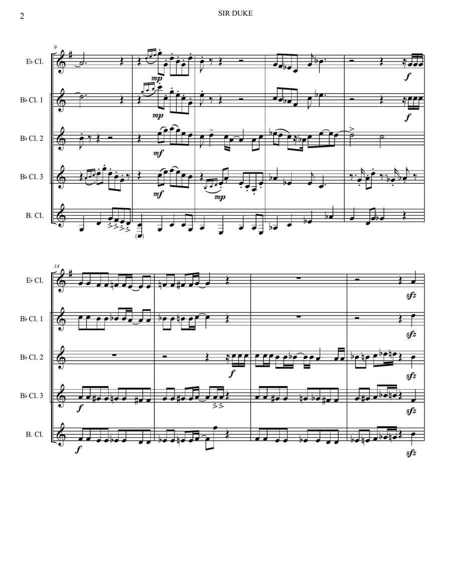 Sir Duke Clarinet Quartet scores gallery preview page 3