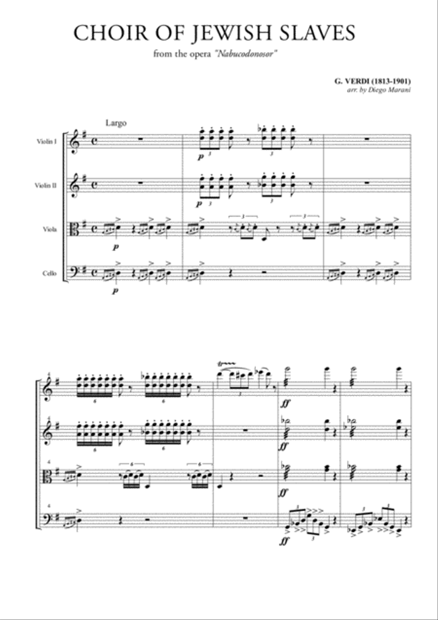 Choir of the Jewish Slaves for String Quartet Choir of the Jewish Slaves for String Quartet Choir scores gallery preview page 1