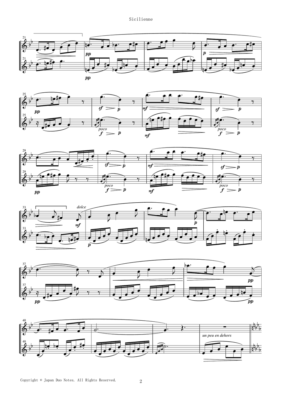 Sicilienne / Gabriel Fauré Flute Duet scores gallery preview page 2