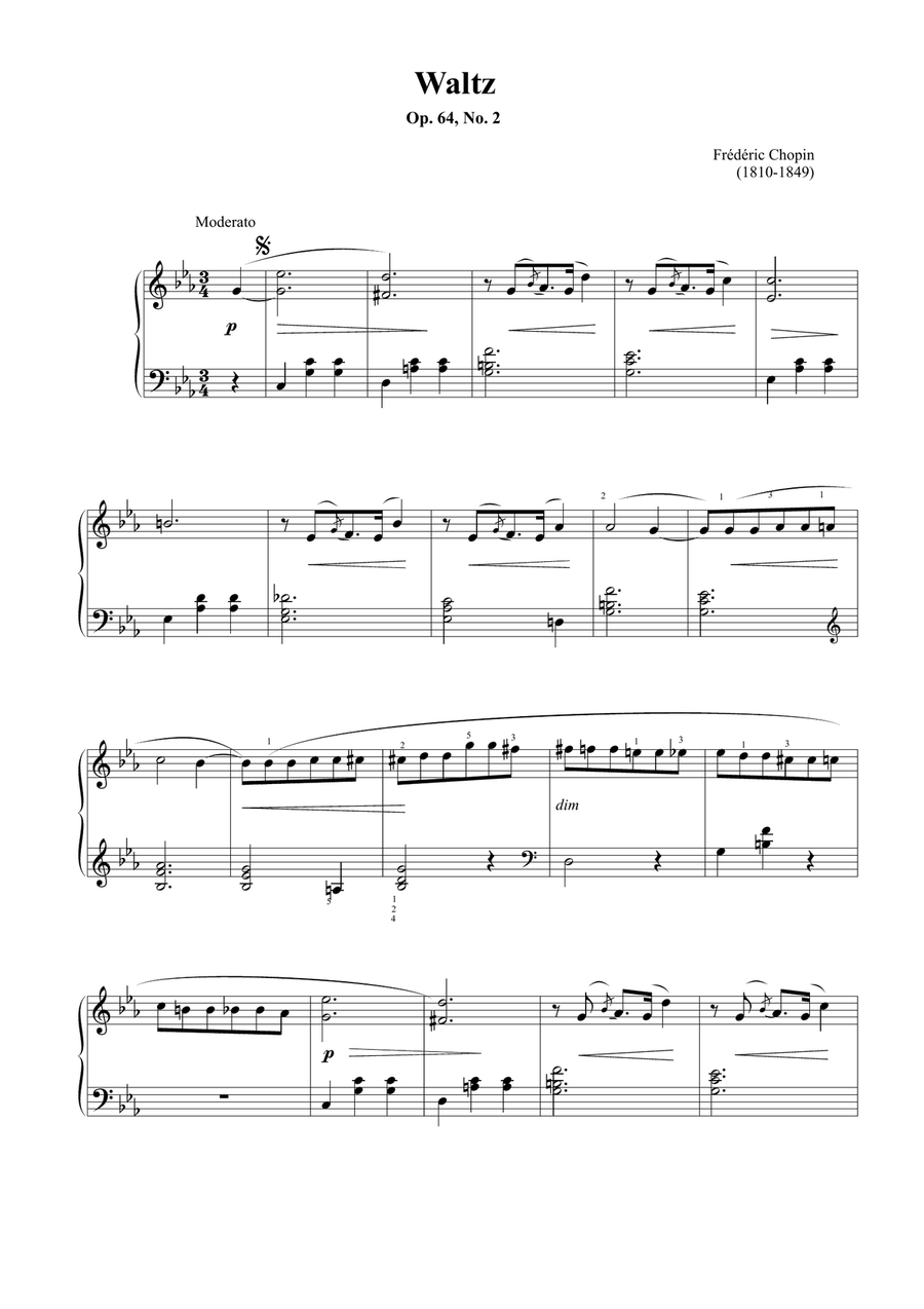 Chopin - Waltz Op. 64, No.2 (Easy piano arrangement) Easy Piano scores gallery preview page 1