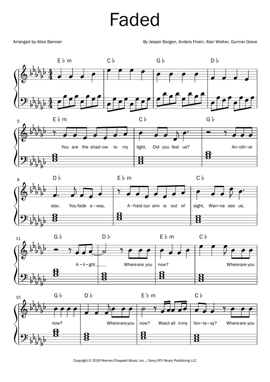 Faded Piano, Vocal scores gallery preview page 1