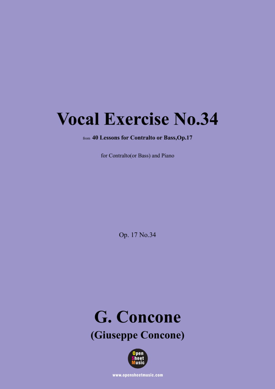 G. Concone-Vocal Exercise No.34,for Contralto(or Bass) and Piano Piano scores gallery preview page 1